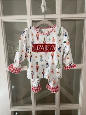 The Smocked Flamingo Personalized White Nutcracker Print Kids Pajama Set